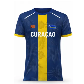 FightSense Curaçao Performance T-Shirt – Blauw/Geel tgewicht en comfortabel  Geschikt voor training en sportieve lifestyle