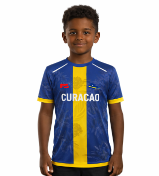 FightSense Curaçao Performance T-Shirt – Blauw/Geel tgewicht en comfortabel  Geschikt voor training en sportieve lifestyle