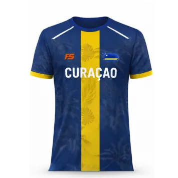 FightSense Curaçao Performance T-Shirt – Blauw/Geel tgewicht en comfortabel  Geschikt voor training en sportieve lifestyle