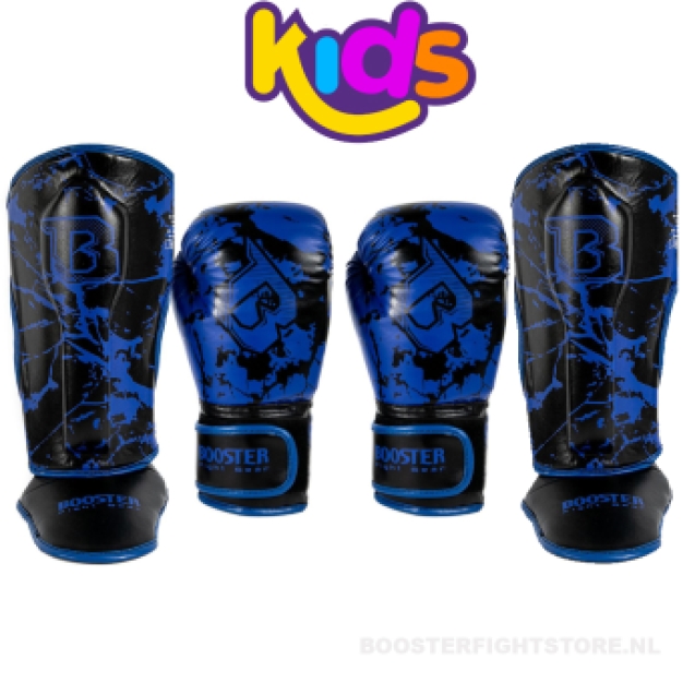 Booster Fightgear - Jeugdset - Handschoenen + scheendekkers - MARBLE Blauw